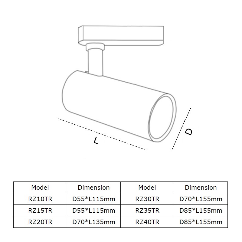 Product Track Light Led 15W 1275lm CRI90 D55*L115 50.000h IP20, model ...